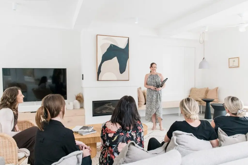 Kym Power speaking to a wellbeing workshop